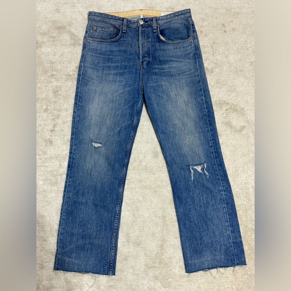 Rag & Bone Maya High Rise Ankle Straight  Stretch Jeans Orian Blue Distressed 30